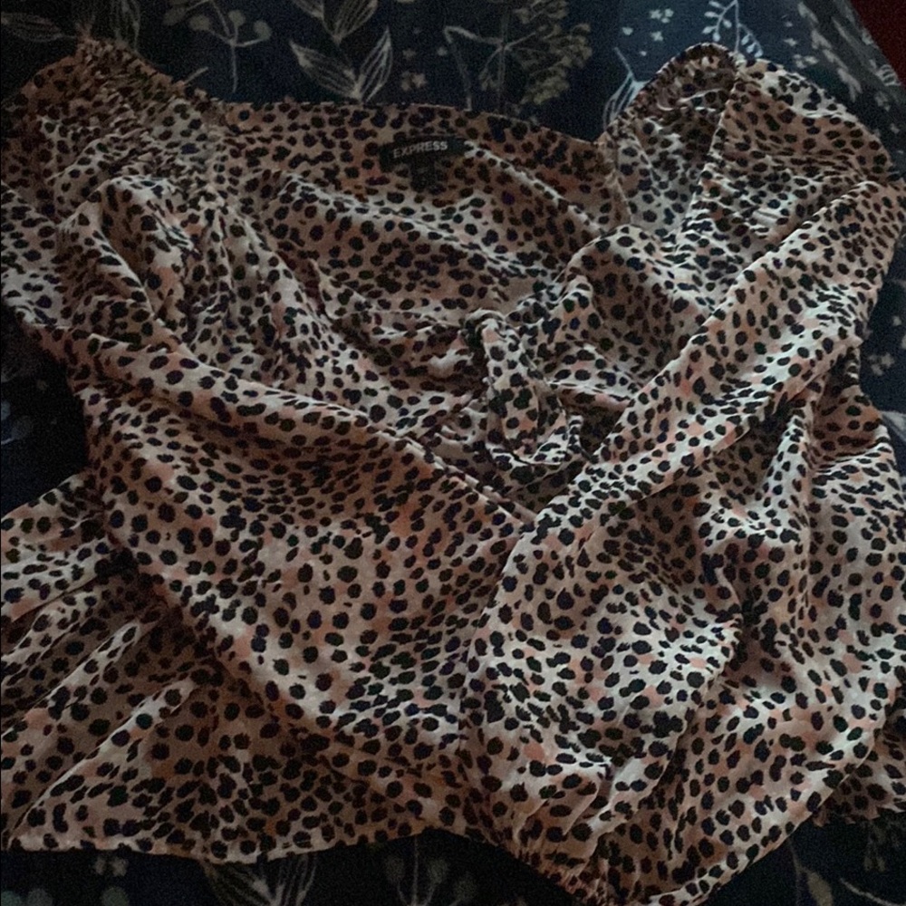 Express Animal Print Top with Tie Detail